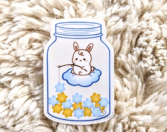 Clear Jar of Stars Ellie Sticker | Bunny Stickers | Star Fishing | Clear Vinyl Sticker