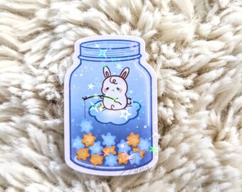 Holographic Jar of Stars Ellie Sticker | Bunny Stickers | Star Fishing | Glossy Vinyl Sticker