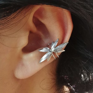 Leaf Silver ear cuff,Minimal ear clip,a single ear cuff,clip on ear,Silver ear cuff,non pierced earring,Fake conch
