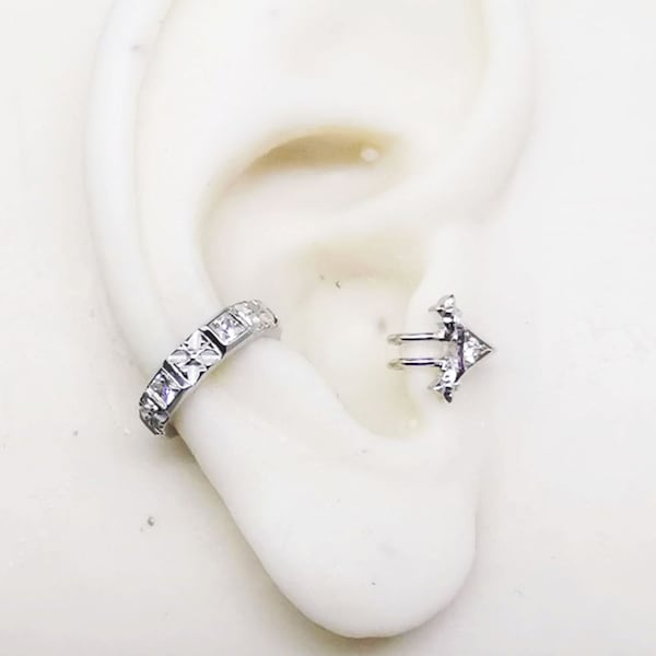 Silver Tragus earring, Diamond white Cubic zircon, Silver 92.5 White gold plated, Cartilage earrings, ear cuffs no piercing, tragus jewelry