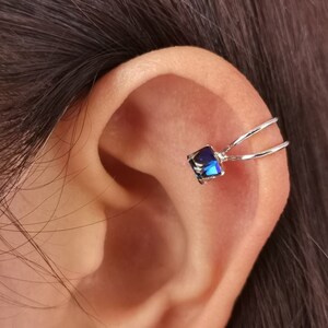 Helix jewelry,Blue crystal Swarovski crystal, Silver plated,Cartilage earrings,ear cuffs non piercing, fake ear cuffs,Ear Wrap,Fake Piercing