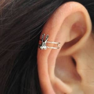 Rabbit Silver ear cuff,Minimal ear clip,piercing cartilage,clip on ear,Silver ear cuff,non pierced earring,Fake cartilage