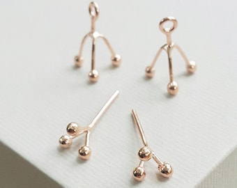 Flower ear jacket,rose gold plated,Minimal Ear jacket,Sterling Silver 925 earring,front  back earring