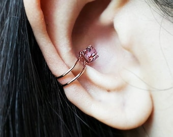 Brush Rose Swarovski crystal ear cuff, Rose gold plated,Conch Ring earrings, ear cuffs ,no piercing, fake ear cuffs,Ear Wrap,Fake Piercing