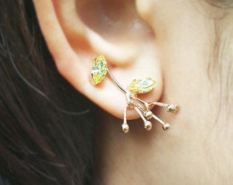 Handmade Rose Gold Flower Climber Earrings: Swarovski Crystal Bridal Jewelry