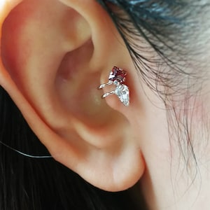 Tragus Ohrring, versilbert, Swarovski Kristall, Knorpel Ohrringe, Ohrmanschetten kein Piercing, Fake Ohrmanschetten, Tragus Schmuck