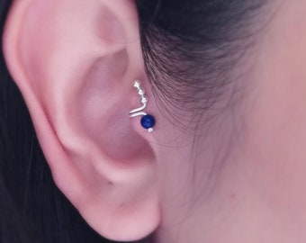 Lapis lazuli Tragus Earring, Tragus Jewelry, ear cuff no piercing, single earring, fake ear cuff, Silver tragus clip,non piercing, piercing