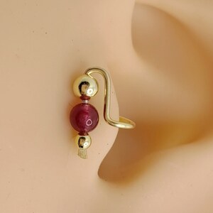 Ruby Beaded Tragus Ear Cuff: 14k Gold Clip-On Cartilage Earring