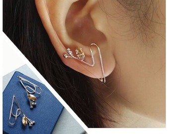 Swarovski Crystal Clip On Earrings: Silver Plated Ear Cuff