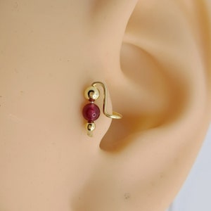 Ruby beaded Tragus Earring, Tragus Jewelry, ear cuff ,no piercing , 14k gold tragus ear clip , Tiny tragus , tragus stud ,Cartilage earring