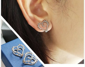 Heart clip-on,Sterling silver 92.5,Minimal Ear Cuff,non piercing earrings,Clip on ear,Ear clip,front back earrings