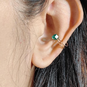Cubic Emerald Swarovski crystal ear cuff, Rose gold plated,Conch Ring earrings, ear cuffs ,no piercing, fake ear cuffs,Ear Wrap,Fake Piercin