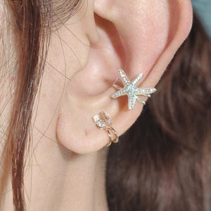 Star Silver ear cuff,925 Sterling silver ear clip,Boho ear cuff, clip on ear, Silver ear cuff, non pierced earring, Fake conch