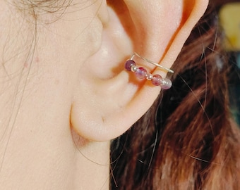 Amethyst Bead Ear Cuff: Sterling Silver Conch Clip-On Earring