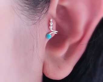 Turquoise tragusoorbel, tragussieraden, oormanchet, enkele oorbel, nep-oormanchet, zilveren tragusclip, oorbellen zonder gaatjes, oorbellen met clip