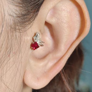 Tragus earring,Swarovski crystal,White gold plated,Cartilage earrings,ear cuffs no piercing, fake ear cuffs, tragus jewelry