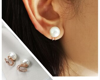 4Set【Lavishe】Isabella Fresh Water Pearl Earrings Ear Clip Clip On Freshwater Pearl Leaf Stud Earrings – Clip On Earrings
