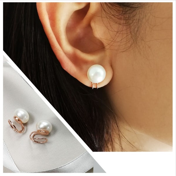 Pearl clip earrings,pearl clip earrings stud,freshwater pearl earrings,rose gold plated,bridesmaid earrings,non pierced ears earrings