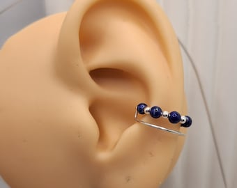Lapis Lazuli Beaded Sterling Silver Ear Cuff: No Piercing Clip-On