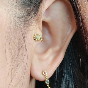 Tragus earring,Diamond white Cubic zircon,Silver 14 K gold plated, Cartilage earrings, ear cuffs no piercing, fake ear cuffs, tragus jewelry