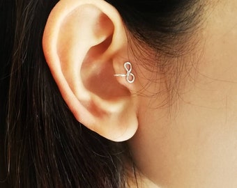 Infinity Tragus earring, Tragus Jewelry, ear cuffs no piercing, single  earring, fake ear cuffs, Silver tragus clip,non piercing, piercing