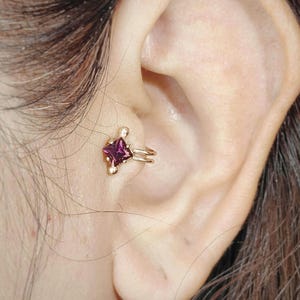 Tragus earring,Swarovski crystal Amethyst color,Rose gold plated, Cartilage earrings, ear cuffs no piercing, fake ear cuffs, tragus jewelry
