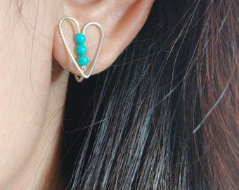 Minimal Sterling Silver Ear Cuff: Turquoise Bead Clip-On Earring