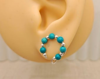 Sterling Silver Turquoise Bead Ear Cuff: Non Pierced Cartilage Clip