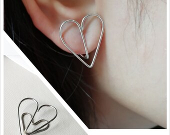 Heart Shape Silver clip earrings,Minimal Ear Cuff,Sterling Silver 925,non piercing earrings,cuff earrings,Clip on ear,ear clip, Huggie ear