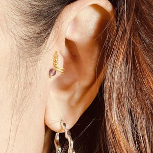 Amethyst Bead Tragus Earring, Tragus Jewelry, ear cuff no piercing, single earring, fake ear cuff, Silver tragus clip, non  piercing, tragus