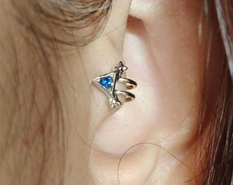 Blue Cubic Zirconia Tragus Ear Cuff: Rose Gold Plated Sterling
