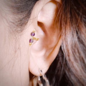 Amethyst Bead Tragus Earring, Tragus Jewelry, ear cuff no piercing, single earring, fake ear cuff, Silver tragus clip, non  piercing, tragus