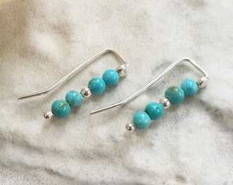 Turquoise gemstones, climber earrings, ear climber,Minimal Earrings,Silver ear climber,Turquoise Earrings,DECEMBER BIRTHSTONES,Boho jewelry