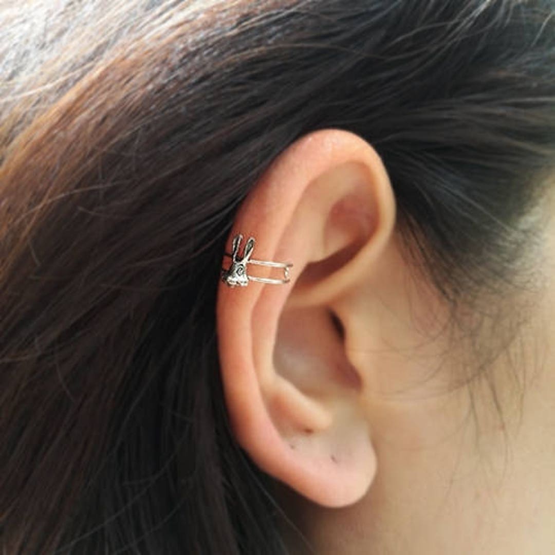 Piercing A Rabbit Rabbit Silver Ear Cuff,minimal Ear Clip,piercing Cartilage,clip on Ear ...