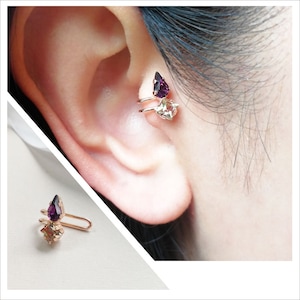 Tragus earring,Swarovski crystal, Rose gold plated, Cartilage earrings, ear cuffs no piercing, fake ear cuffs, tragus jewelry