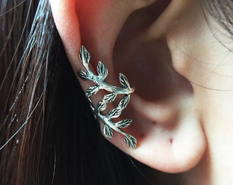 【HYERES LOR】Petit Laurel Silver Subuni Ear Cuff Single Leaf Silver Ear Cuff,minimal Ear Clip,a Single Ear Cuff,clip