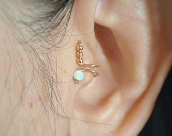 White Opal tragusoorbel, tragussieraden, oormanchet geen piercing, enkele oorbel, nepoormanchet, zilveren tragusclip, niet-piercing, piercing