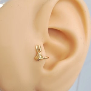 Mankiet do uszu Bunny Tragus, Srebro 14-karatowe pozłacane, Kolczyki do chrząstki, mankiety do uszu bez przekłuwania, sztuczne mankiety do uszu, biżuteria Tragus