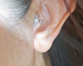 Dainty Sterling Silver CZ Stud Earring: Tragus Cartilage Piercing