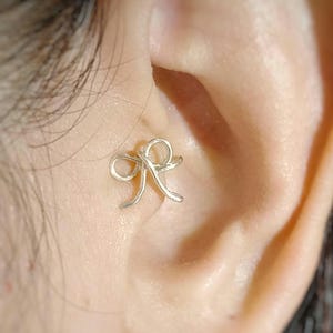Bow tragus ear cuff,Silver 14 k gold plated, Cartilage earrings, ear cuffs no piercing, fake ear cuffs, tragus jewelry