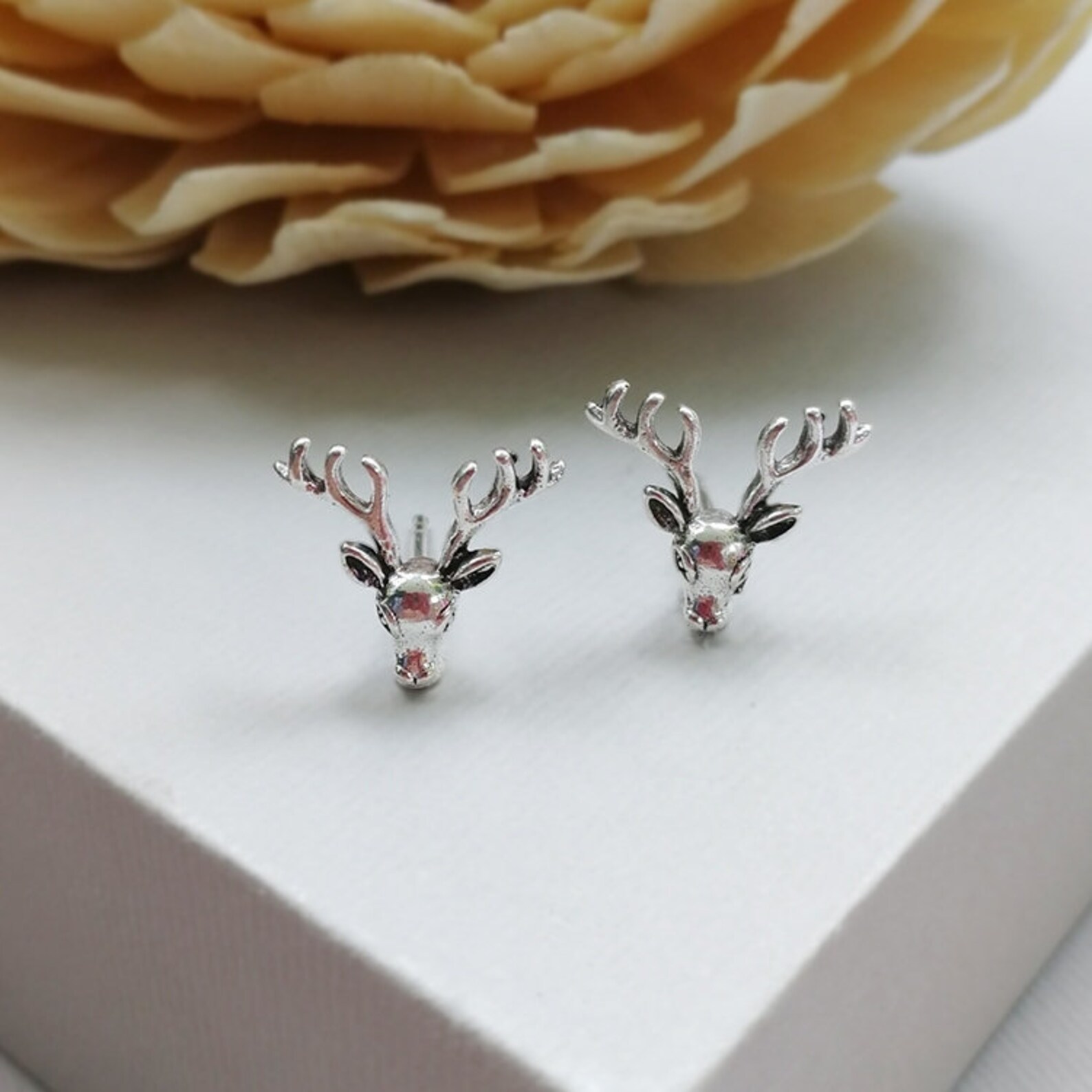 Silver Deer Earrings Silver Antler Earrings Deer Antler Etsy