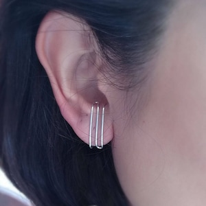 Suspender earrings, Silver clip earrings,Minimal Ear Clip,non piercing earrings,cuff earrings,Clip on ear,silver ear clip, Huggie Earrings