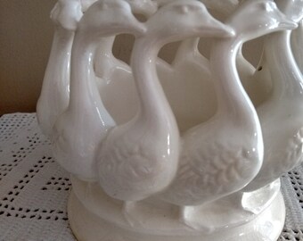 Miniature Dollhouse Large Glazed Porcelain Swan Planter