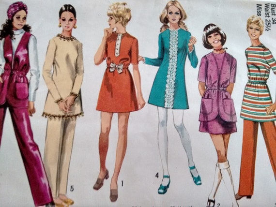 70s Mini Dress Sewing Pattern: Simplicity 9029, Size 12 - Etsy