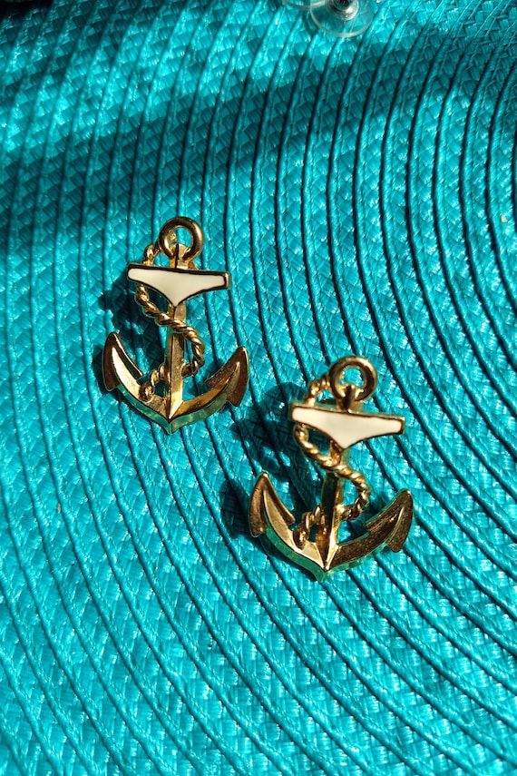 Anchor earrings nautical earrings vintage Avon ea… - image 1