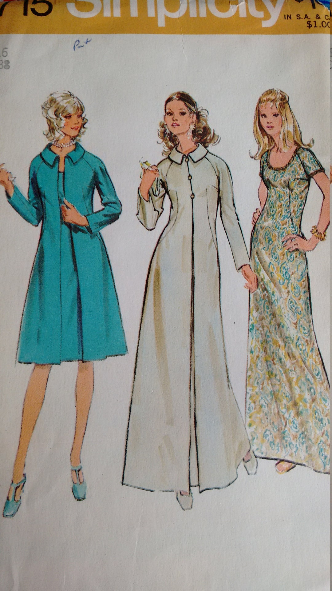 1970s Simplicity 9715 Evening Dress and Coat Sewing Pattern - Misses ...