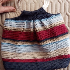 Crochet handbag with lucite handles vintage crochet purse striped cotton crochet purse with round handles vintage lucite handle crochet bag