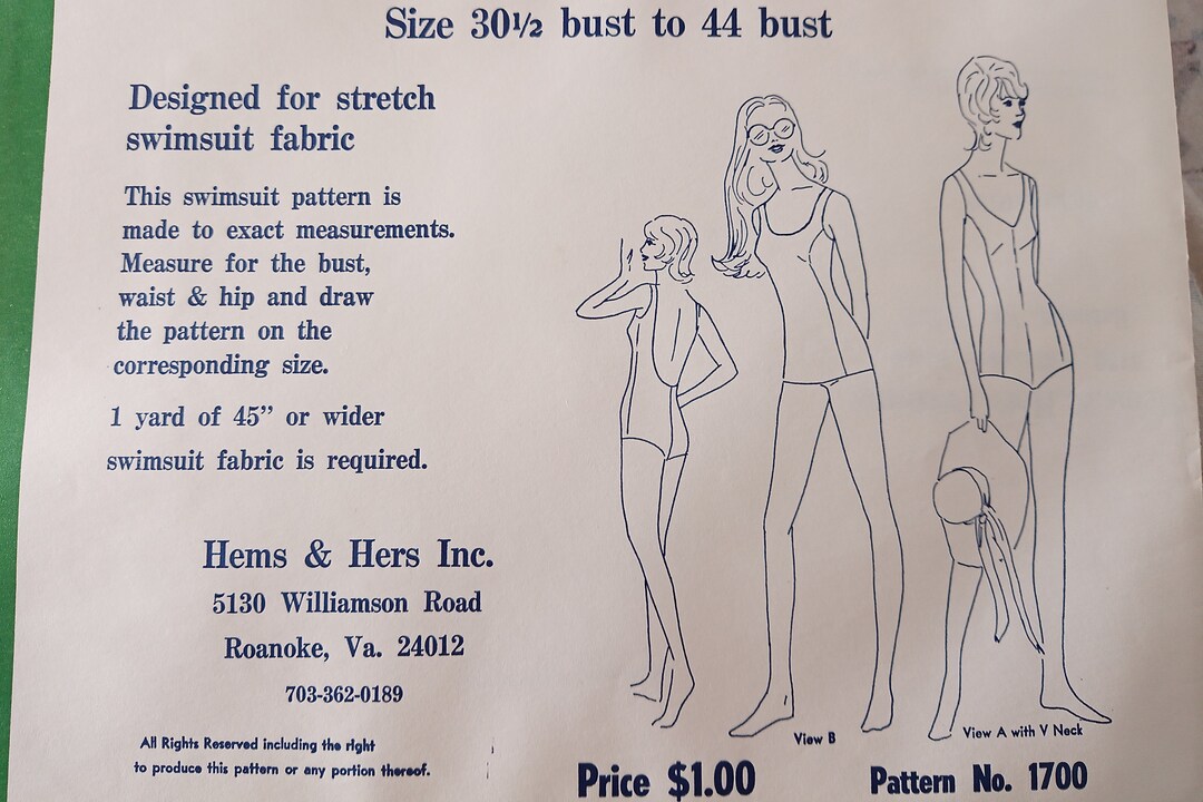 Ladies Swimsuit Patterns Hem & Hers Inc Sewing Patterns Vintage Swimsuit Patterns 1 Piece