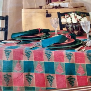 Vintage Christmas tablecloth plaid tablecloth holiday linens Christmas tree tablecloth holiday entertaining gifts for mom damask table linen