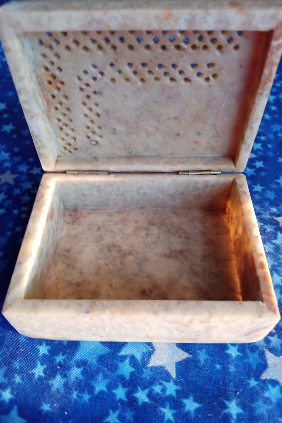 Carved jewelry box alabaster trinket box vintage … - image 3
